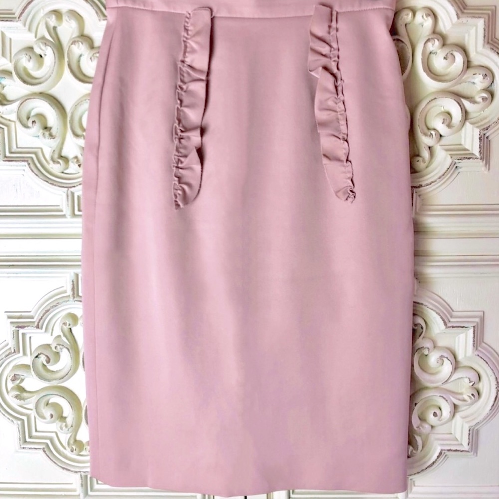Miu Miu Blush Pink Ruffled Pencil Skirt With Slit - Picture 1 of 7